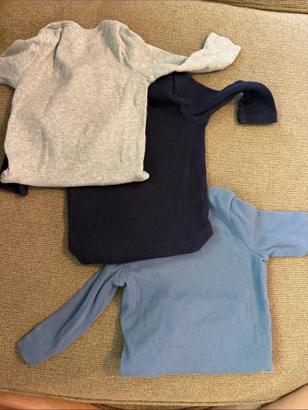 3-Pack Baby Gap Ribbed One-Piece Bodysuits in Navy, Light Blue, & Gray, 3-6 Mo